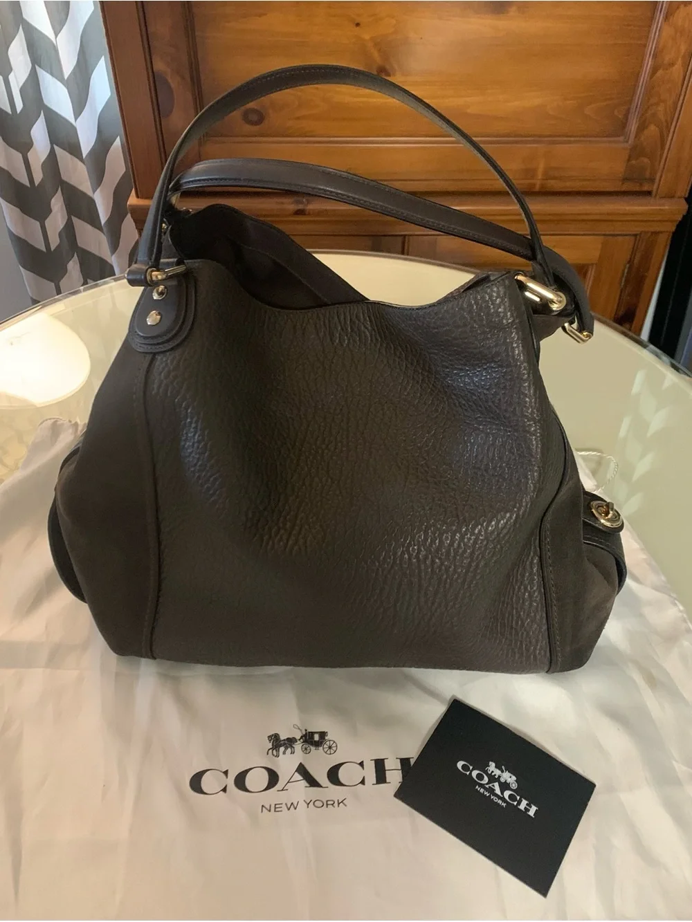 Coach Edie Shoulder Bag in Chestnut and Light Gold EUC.